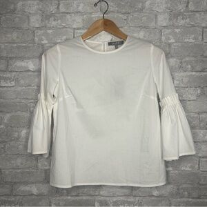 EUC Marled Reunited Clothing White Bell Sleeve Boxy Blouse Size Small